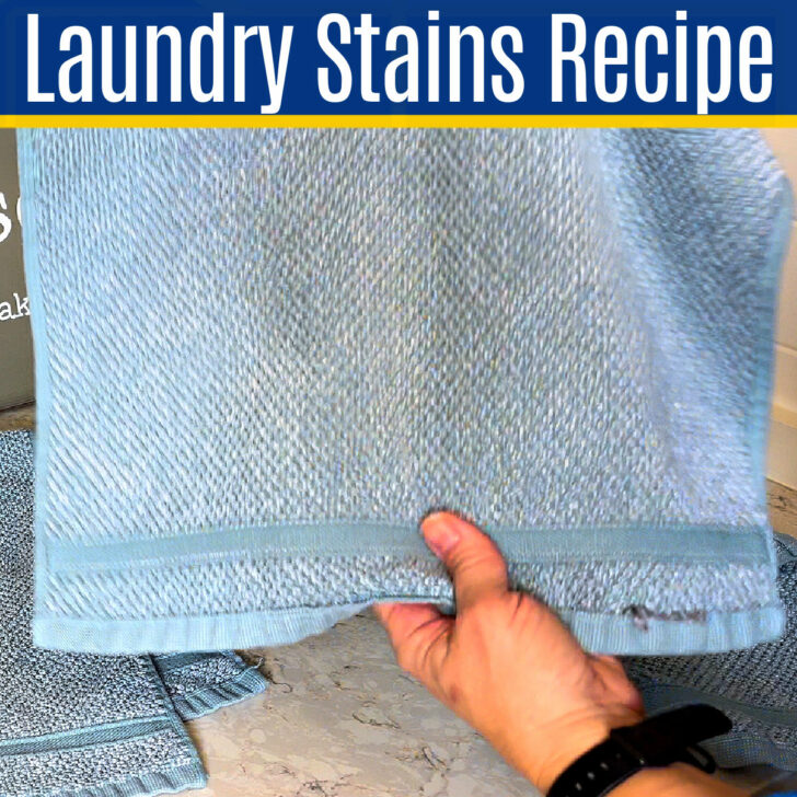 Image of a tough laundry stain for a post about ways to remove old laundry stains with a DIY laundry stripping recipe.