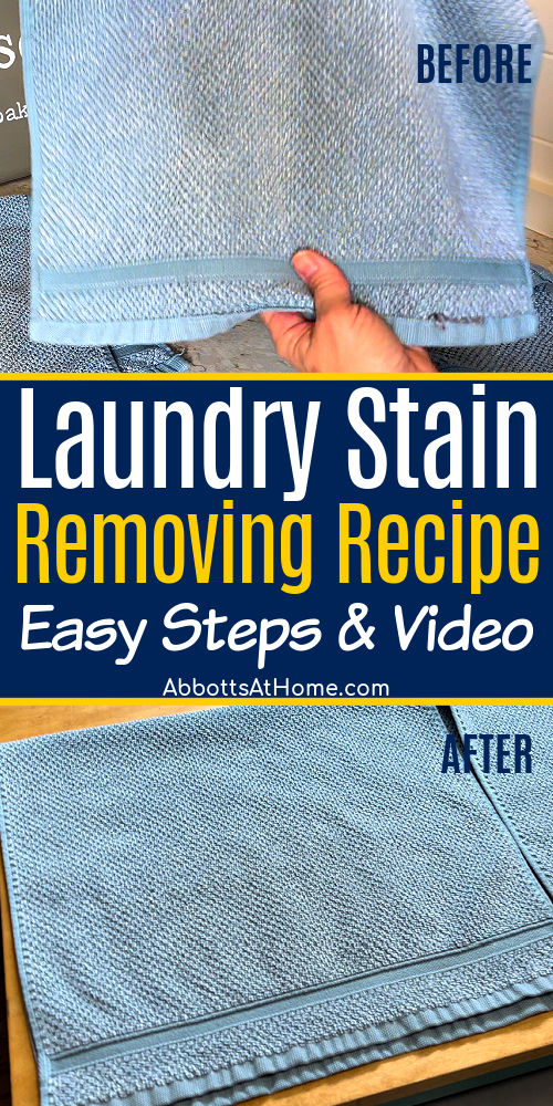 Image of a tough laundry stain for a post about ways to remove old laundry stains with a DIY laundry stripping recipe.