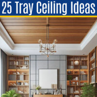 Image of a tray ceiling idea for a post with 26 tray ceiling designs and ideas for how to paint a tray ceiling for living rooms, dining rooms, and master bedrooms.